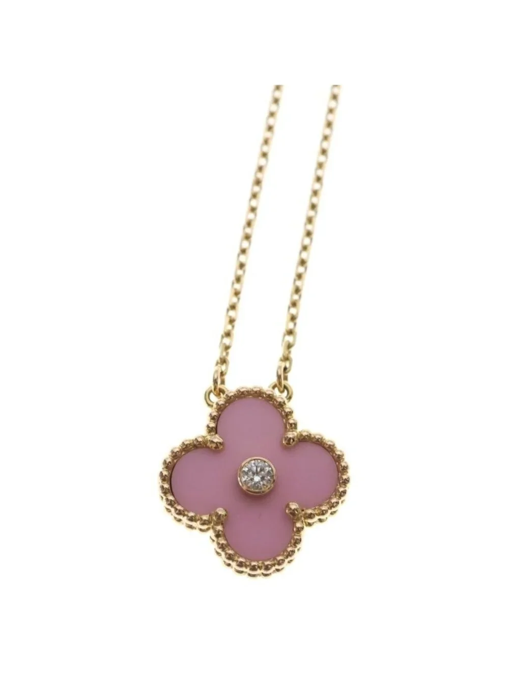 Van Cleef & Arpels Vintage Alhambra Pin Creasing Bull 18k Pink Gold Necklace